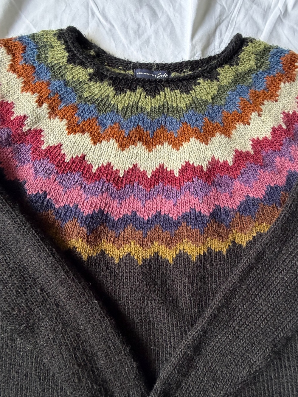 Fair Isle Rainbow Yoke Black Crewneck Pullover Ahh-Mazingly Soft American Eagle